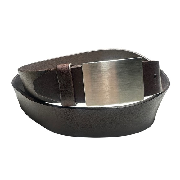 Paul Fredrick Other - Paul Fredrick Bridle Leather Belt Mens Size 44 Brown Silver Plaque‎ Buckle